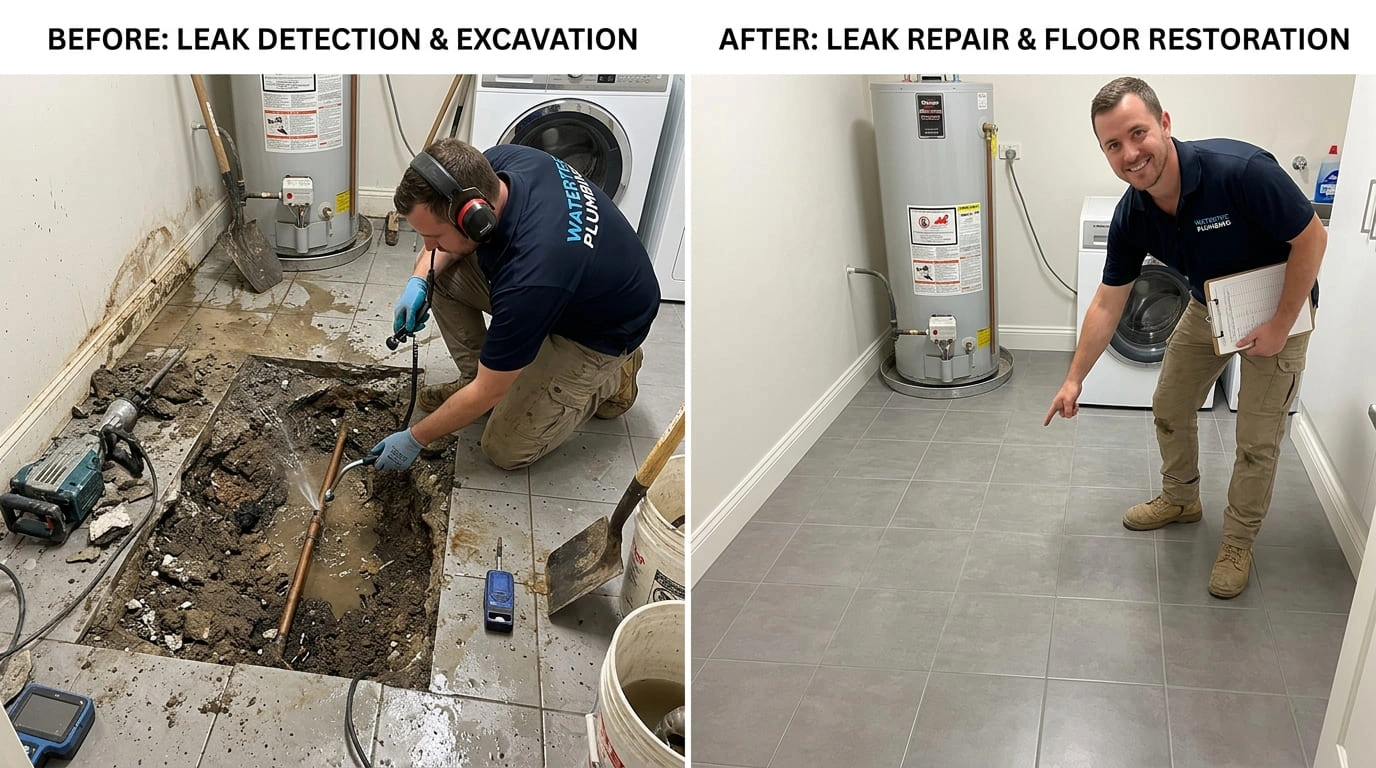Slab Leak Repair Before and After Sahua Glen Plumbing Glendale AZ