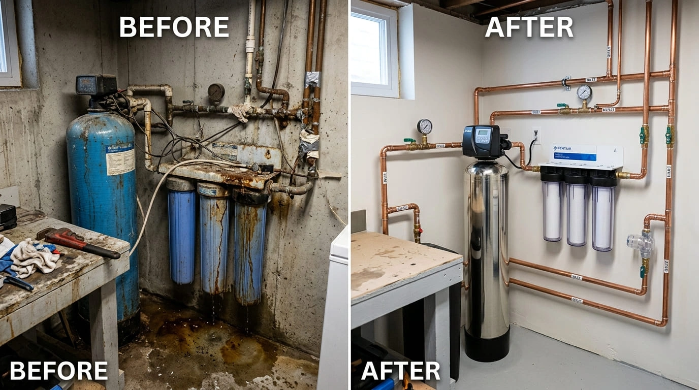 Water Filtration System Replacement Before After Sahua Glen Plumbing Glendale AZ